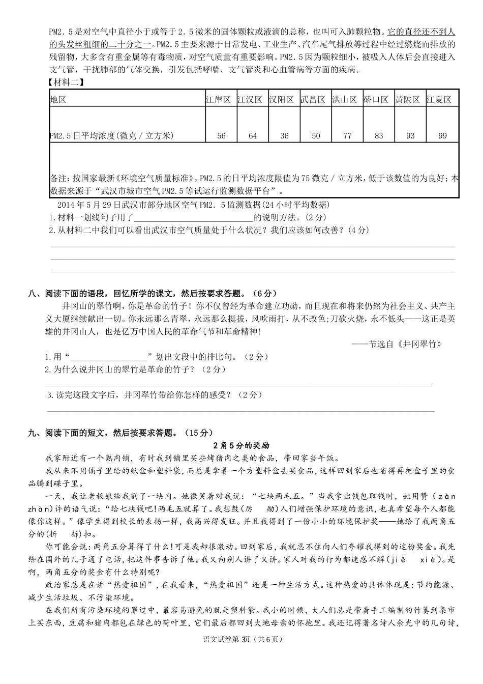 语文复习试卷(盘龙刘店学校-徐蕊)_第3页