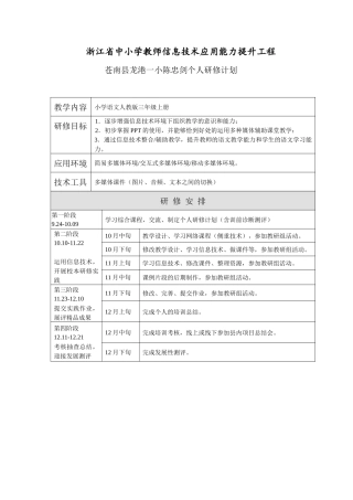 陈忠剑个人研修计划
