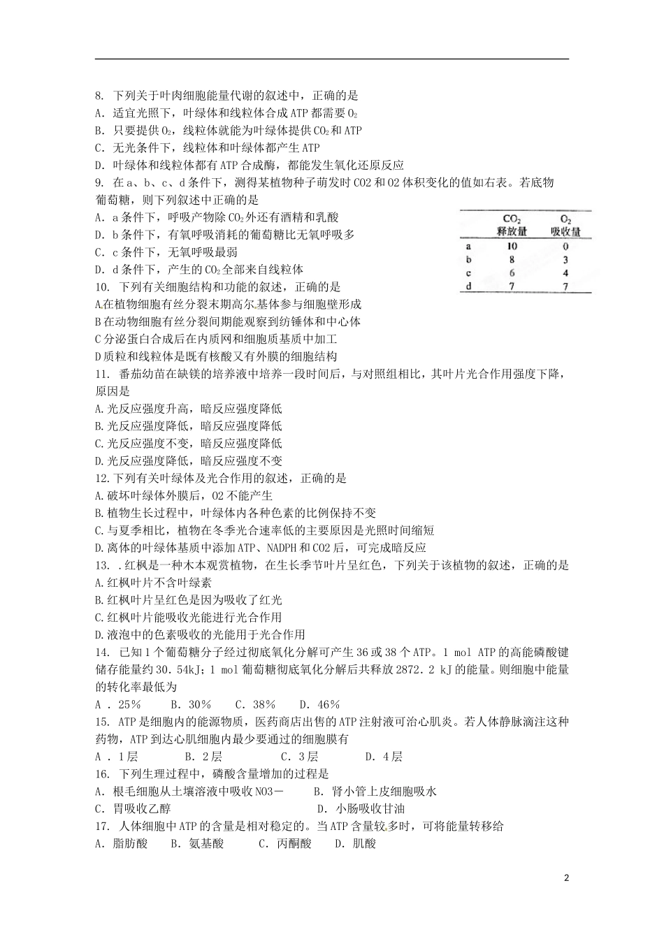 吉林省扶余县2012-2013学年高一生物上学期期末考试试题_第2页