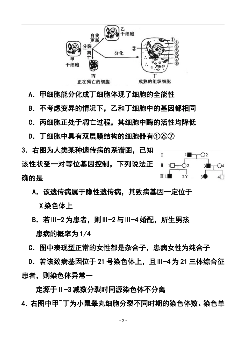 2016届河北省石家庄市高三上学期复习教学质量检测(一)-理科综合试题及答案_第2页