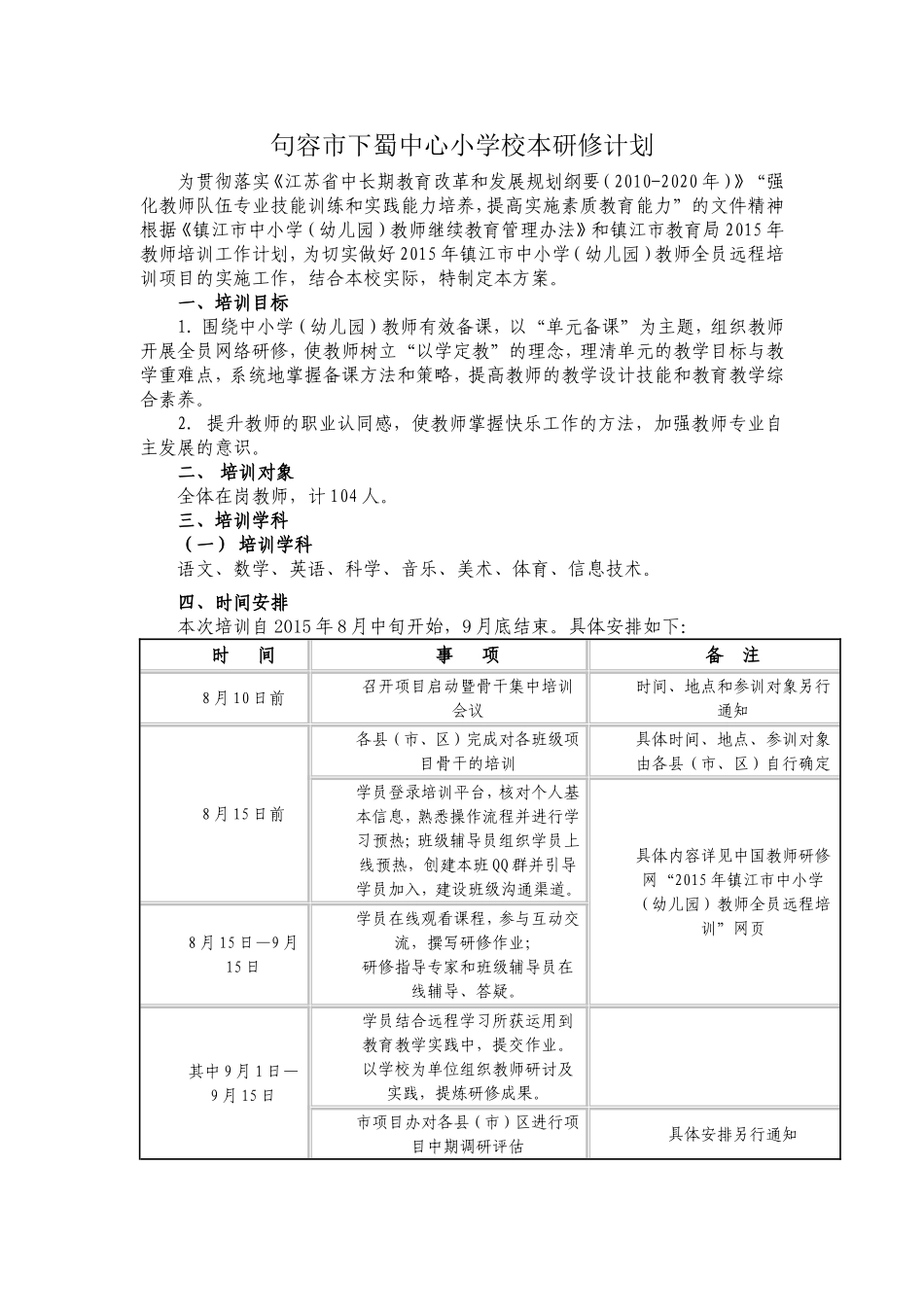 下蜀中心小学校本研修计划_第1页