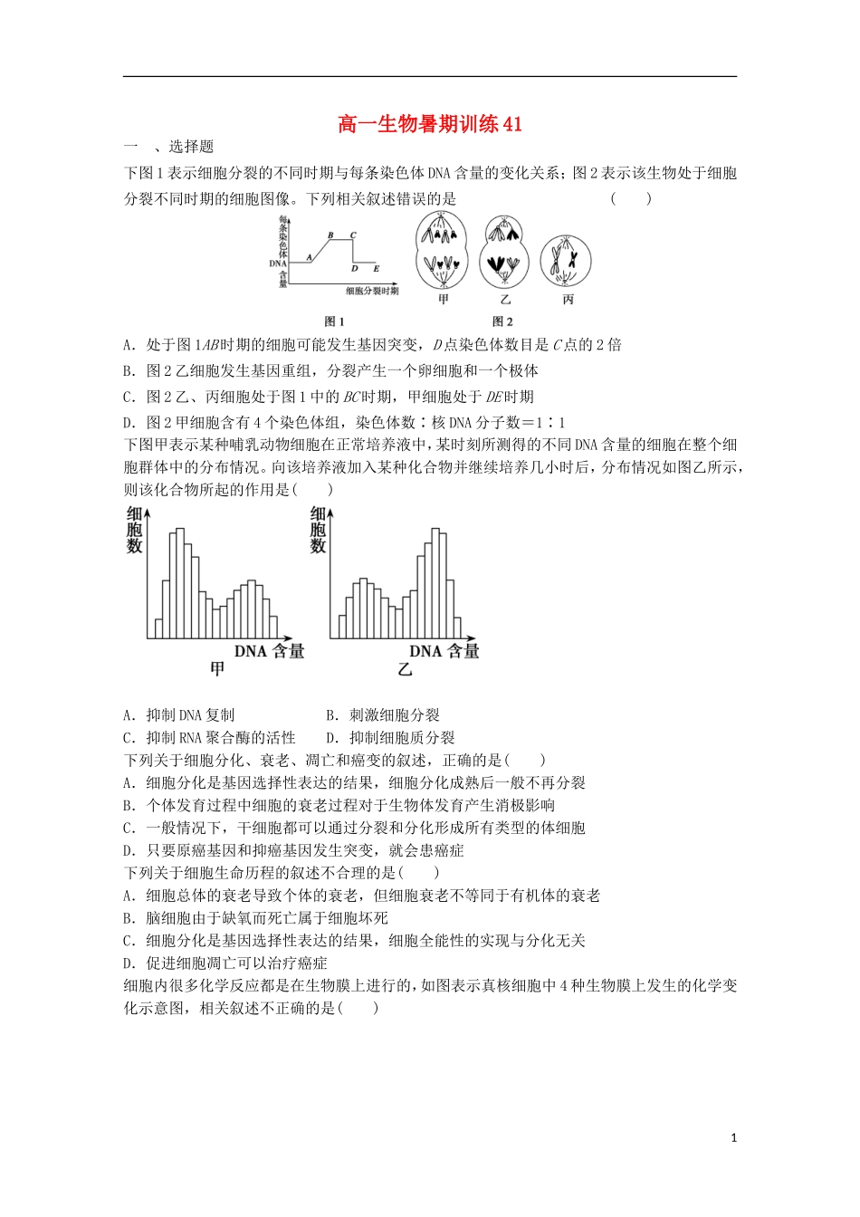 高一生物暑期训练41_第1页
