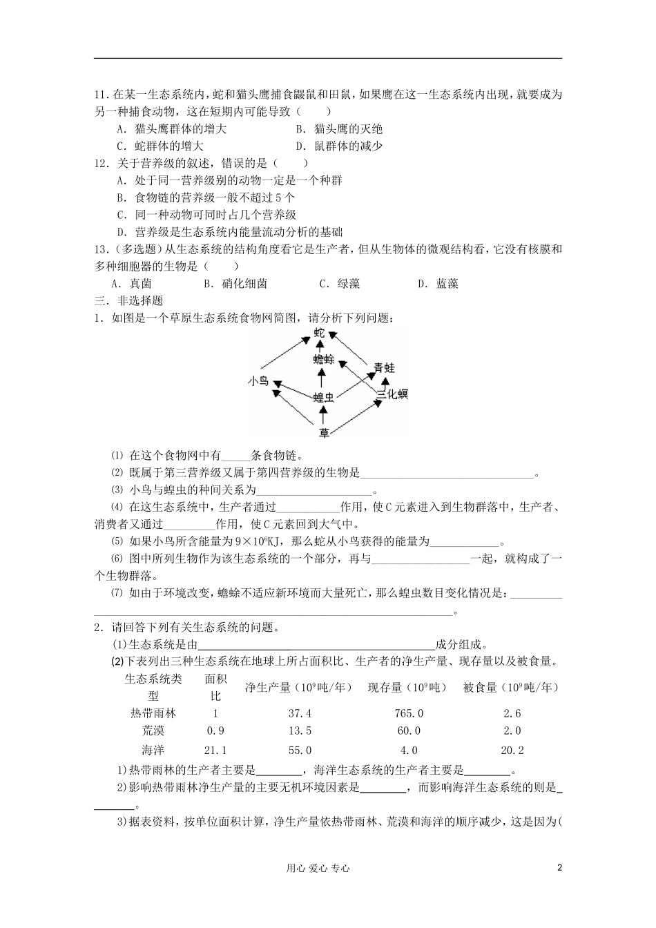 高中生物《生态系统的结构》同步练习1-新人教版必修3_第2页