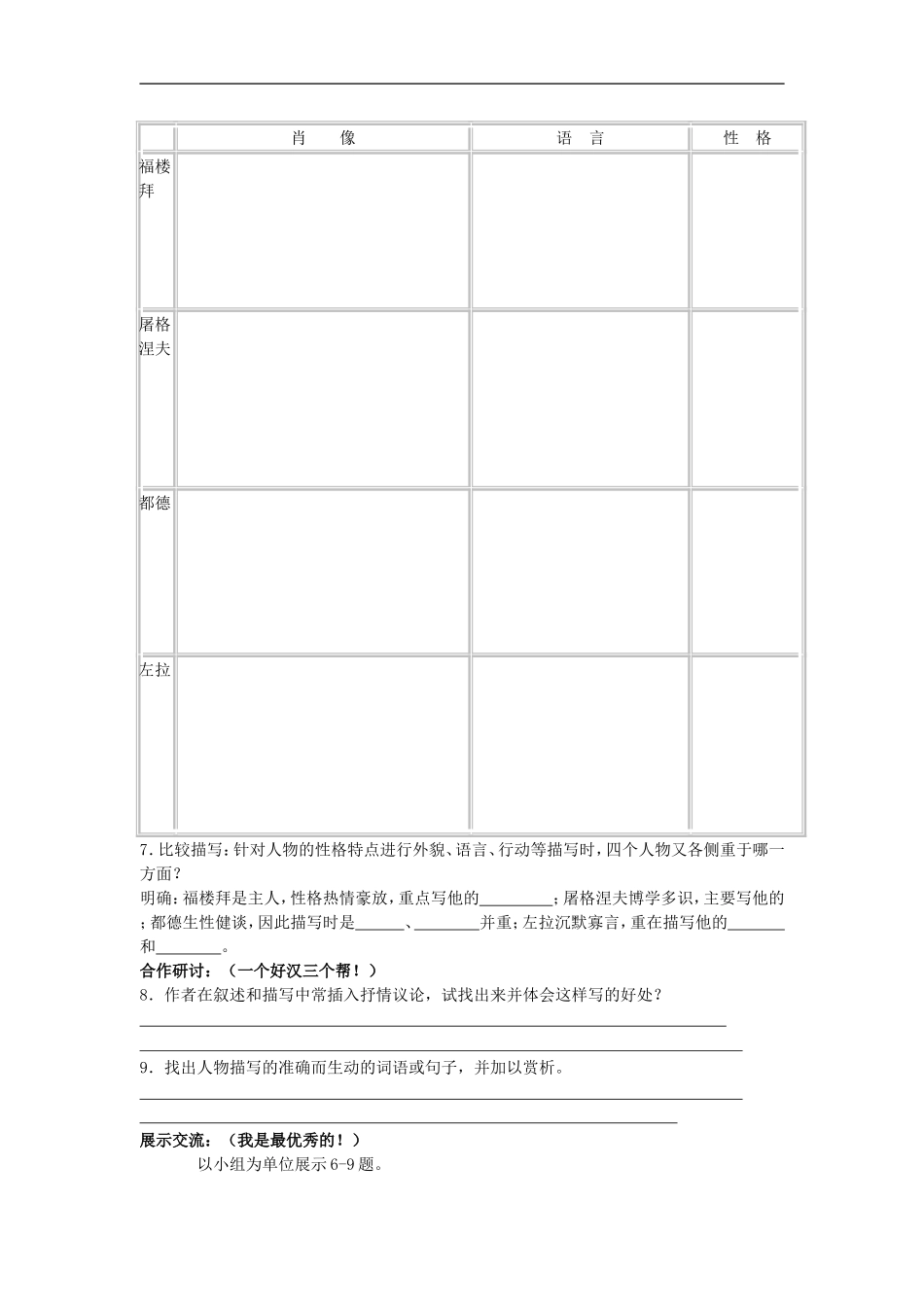 七年级语文下三单元14《福楼拜家的星期天》学案5人教版_第2页