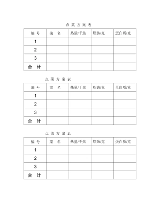 人教2011版小学数学四年级营养午餐点餐表
