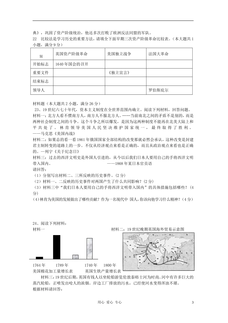 陕西省西安市高新区2012-2013学年九年级历史第一学期期中质量检测试卷-北师大版_第3页