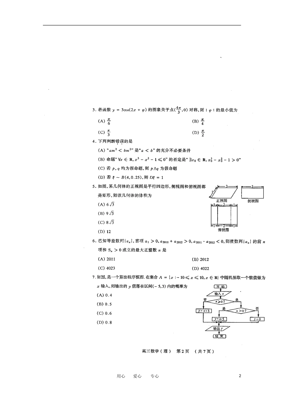 山西省太原市2012届高三数学模拟试题(二)-理-(扫描版-无答案)新人教A版_第2页