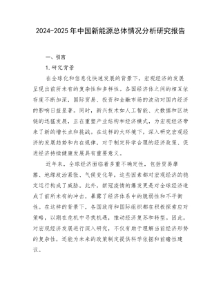 2024-2025年中国新能源总体情况分析研究报告