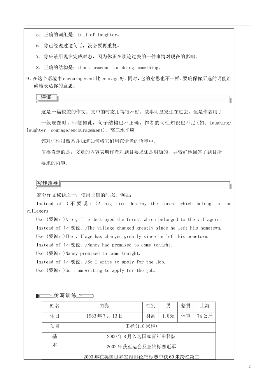 2012版高考英语总复习-训练测试题(10)-大纲人教版_第2页
