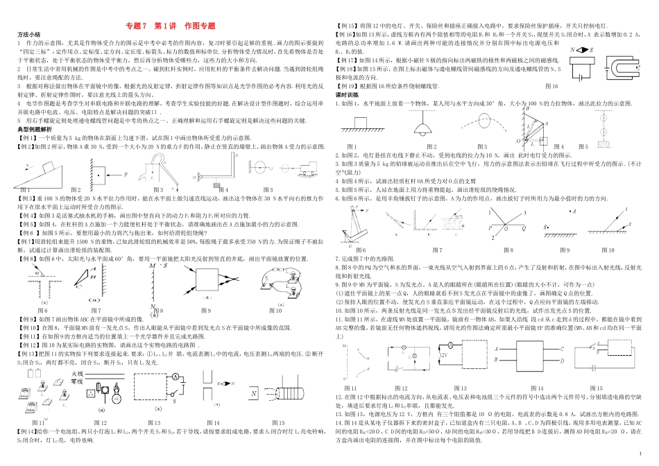 2012年中考物理第二轮复习讲义-专题7-作图、实验、计算(无答案)_第1页