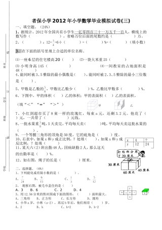 苏教版小学数学毕业模拟试题(三)
