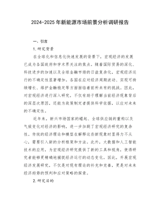 2024-2025年新能源市场前景分析调研报告