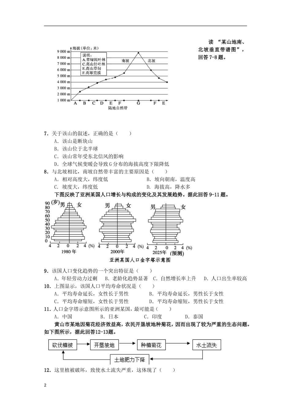内蒙古呼和浩特市2013届高三地理上学期12月月考试题-新人教版_第2页