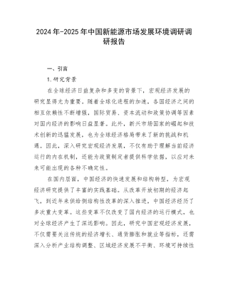 2024年-2025年中国新能源市场发展环境调研调研报告