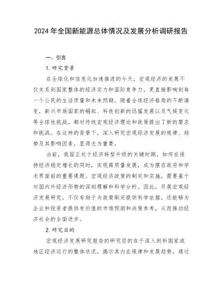2024年全国新能源总体情况及发展分析调研报告
