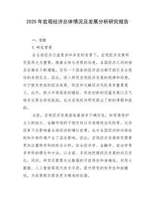2025年宏观经济总体情况及发展分析研究报告