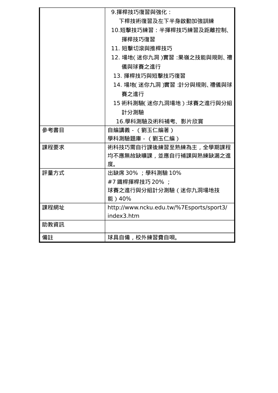课程大纲及进度表golf_第2页