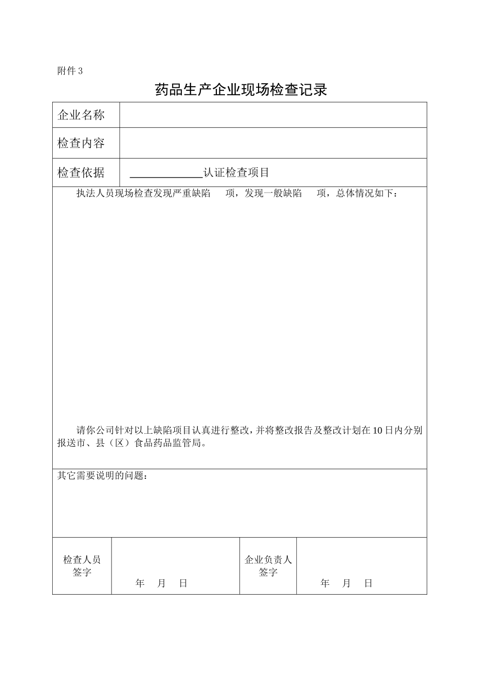 药品生产企业现场检查记录_第1页