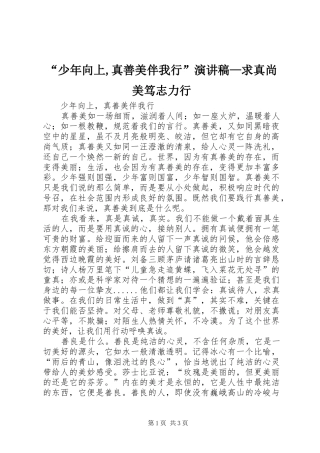 “少年向上,真善美伴我行”演讲稿范文—求真尚美笃志力行