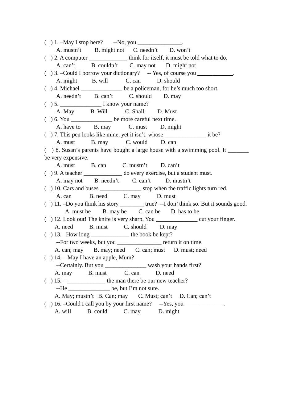 情态动词专练_第2页