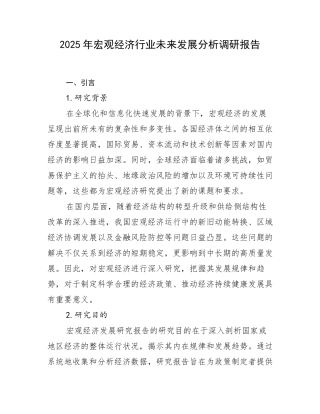 2025年宏观经济行业未来发展分析调研报告