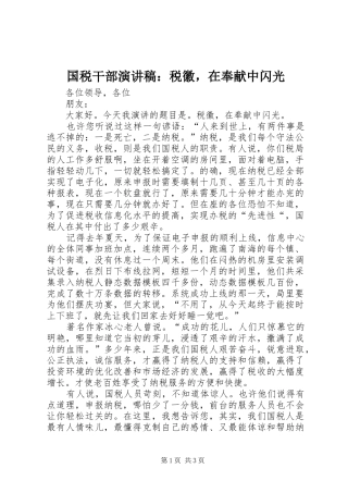 国税干部演讲：税徽，在奉献中闪光