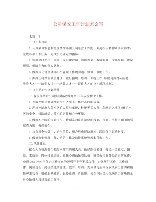 公司保安工作计划怎么写