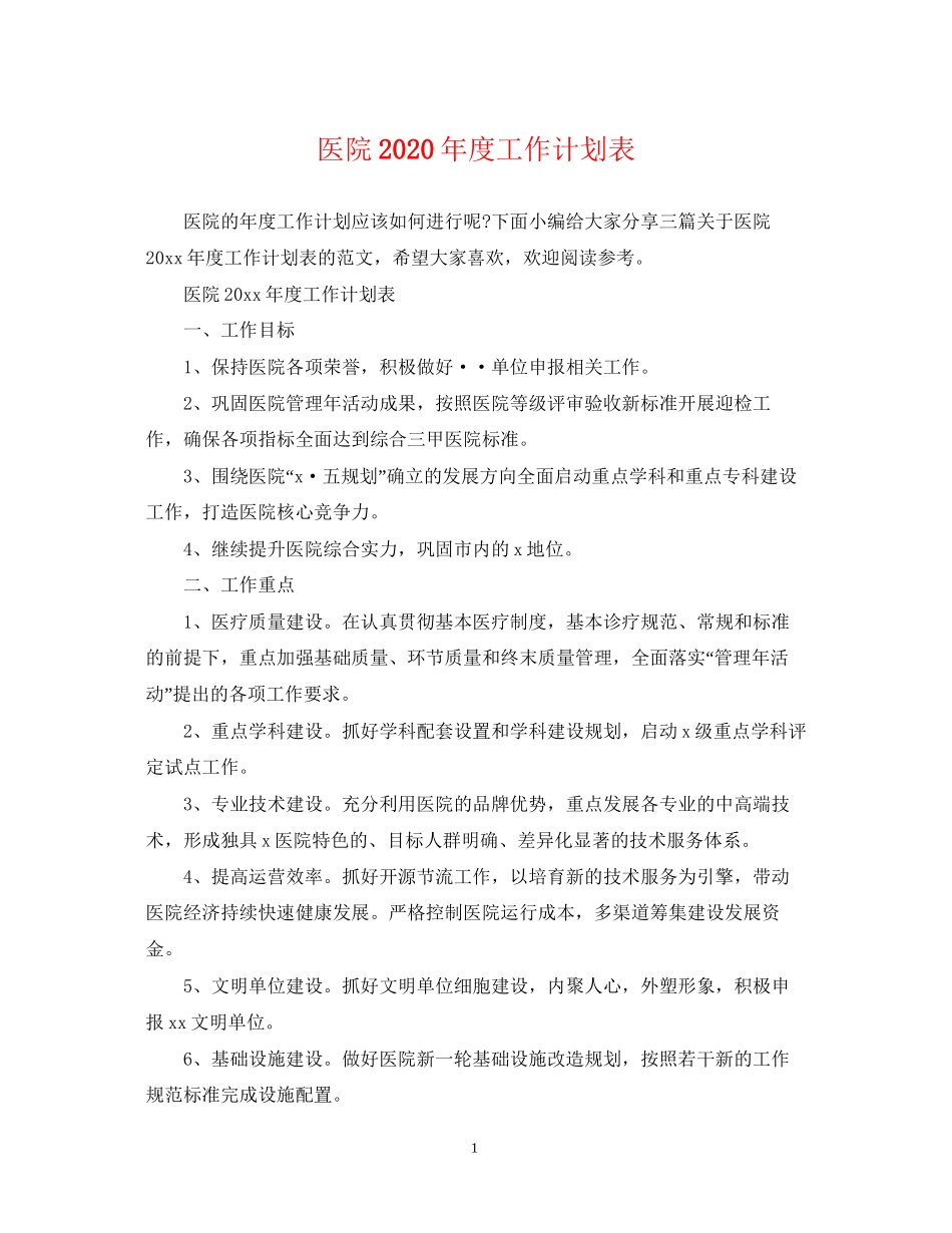 医院年度工作计划表_第1页