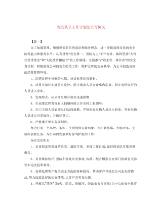 保安队长工作计划怎么写例文