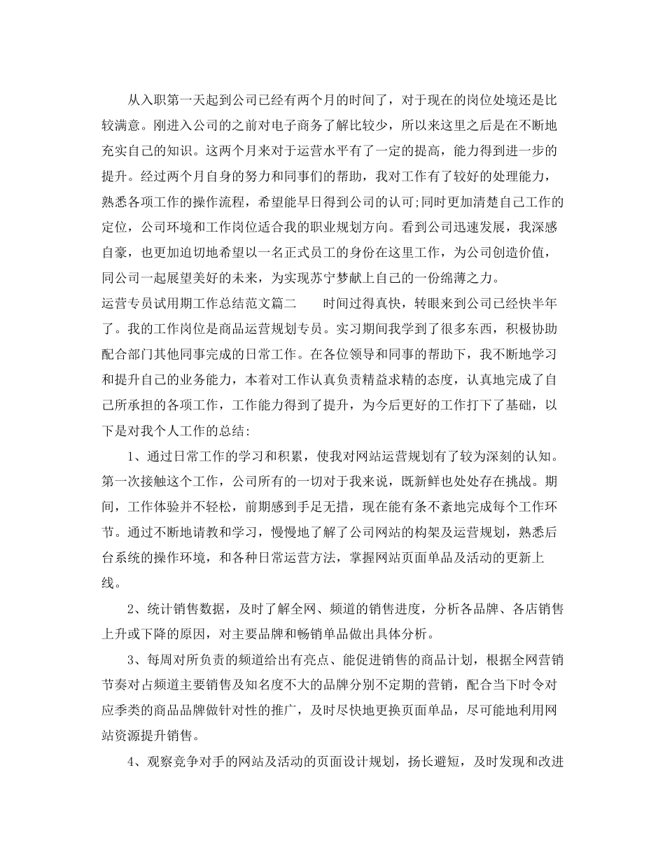 运营专员试用期工作总结与计划_第2页