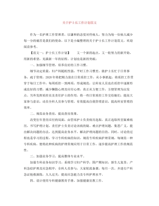 关于护士长工作计划范文