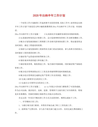 2020年出纳半年工作计划