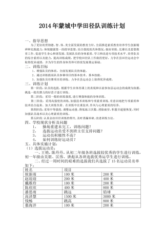 田径队训练计划