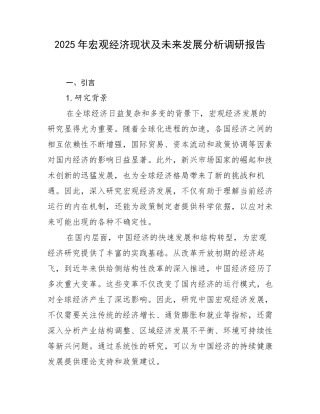 2025年宏观经济现状及未来发展分析调研报告