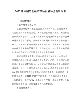 2025年中国宏观经济市场发展环境调研报告