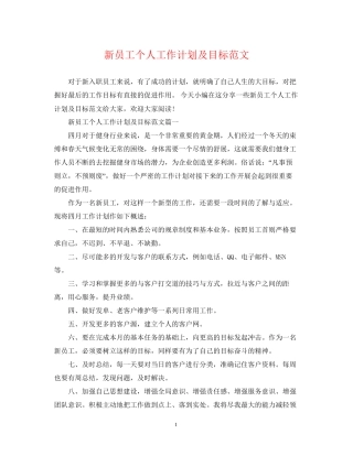新员工个人工作计划及目标范文