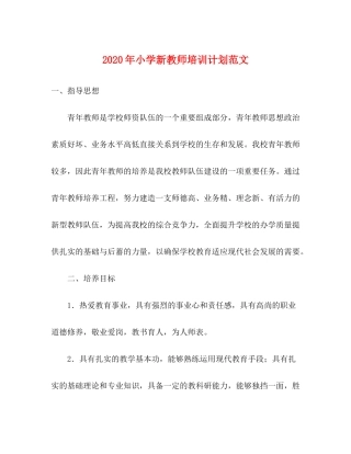 2020年小学新教师培训计划范文