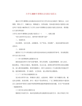 大学生年暑期社会实践计划范文