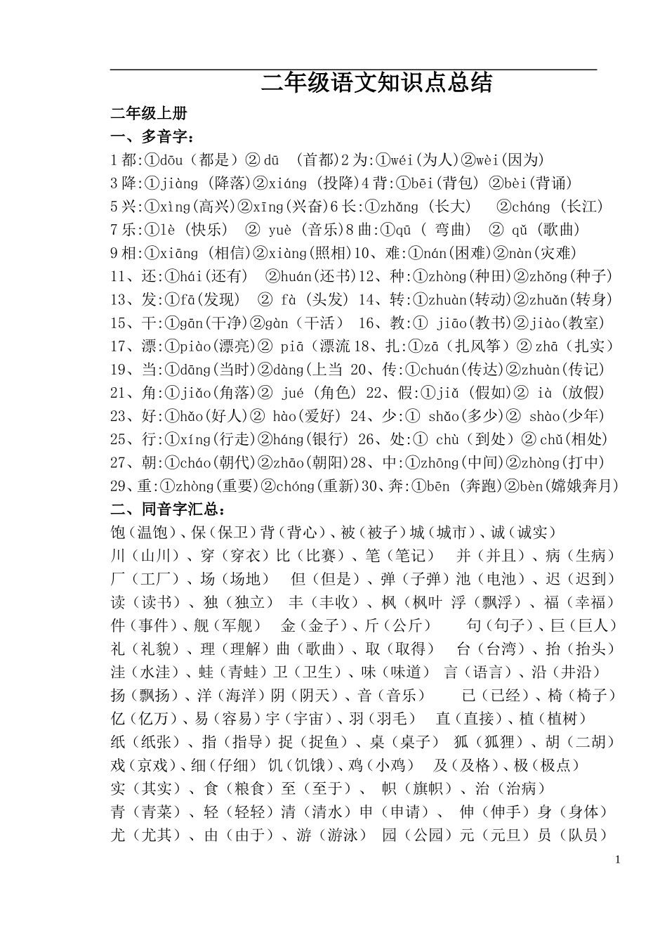 小学二年级语文复习知识点(很全面-推荐)_第1页
