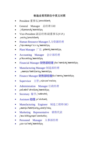 制造业常用职位中英文对照