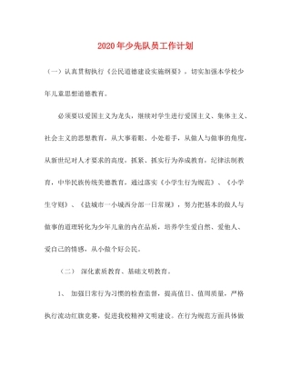 2020年少先队员工作计划