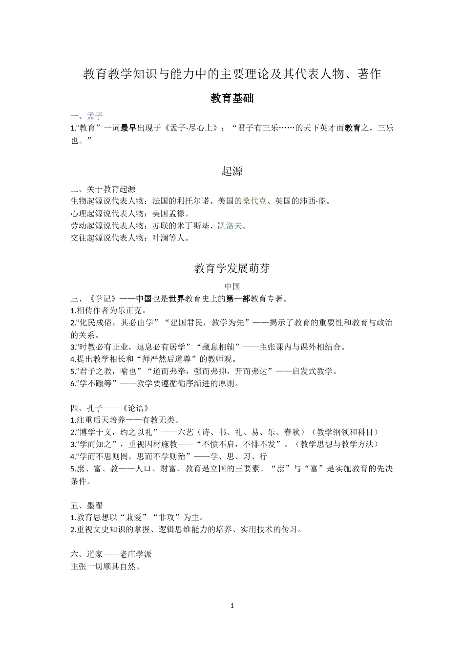 小学教育教学知识与能力中的主要理论及其代表人物、著作_第1页
