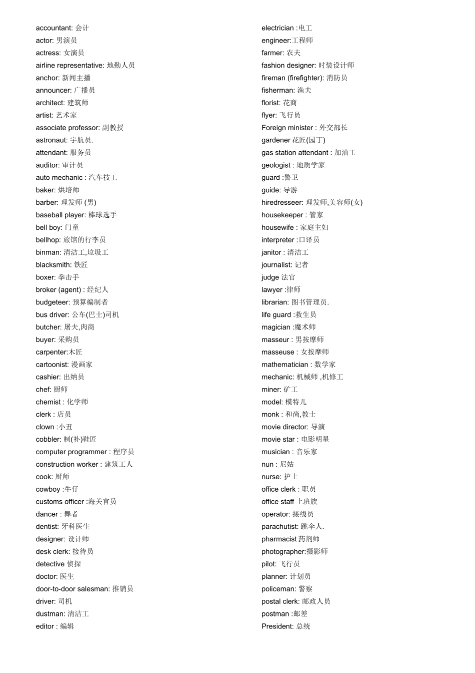 英文职业名称_第1页