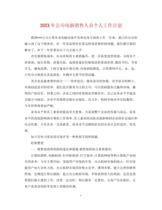 公司电脑销售人员个人工作计划