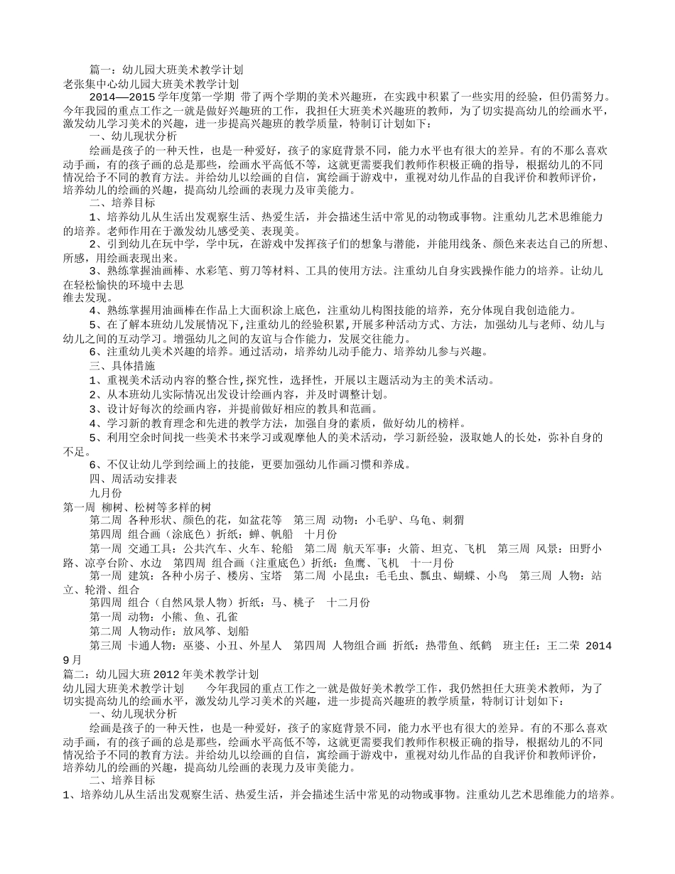 幼儿园美术工作计划(共12篇)_第1页