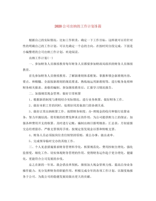 公司出纳的工作计划5篇