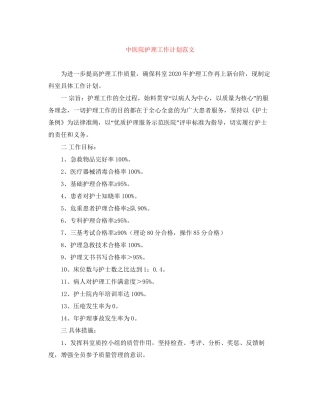 中医院护理工作计划范文