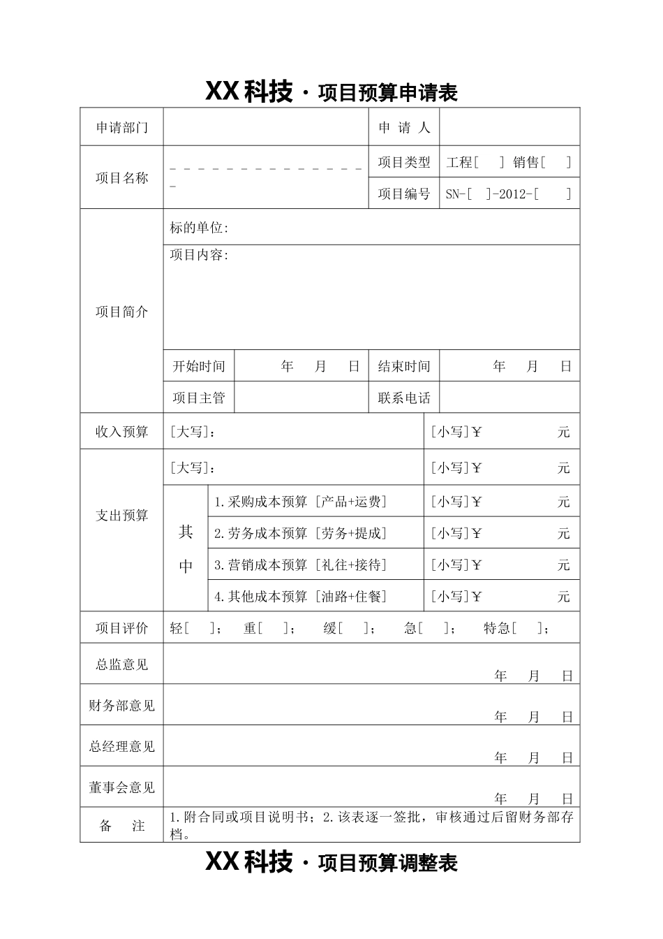 项目预算申请表_第1页