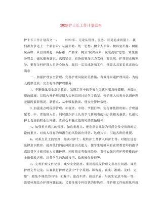护士长工作计划范本
