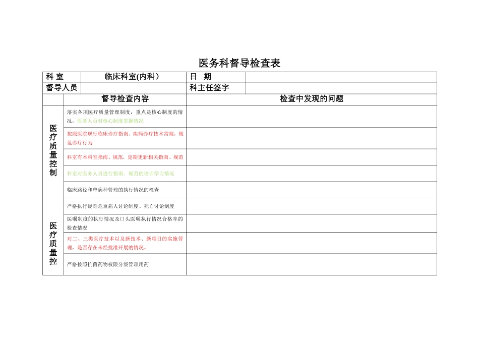 医务科督导检查表(内科)_第1页